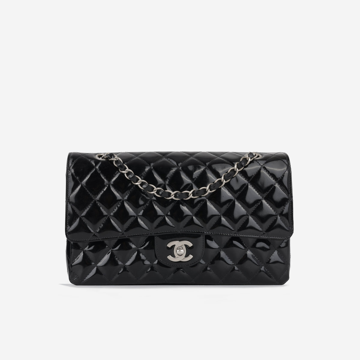 Chanel Medium Classic Flap - Black Patent | Silver hardware