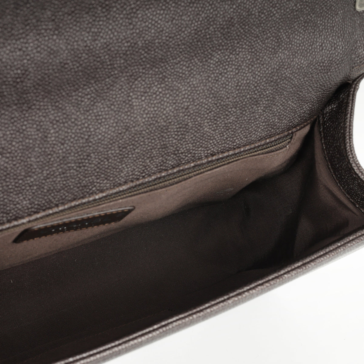 Chanel New Medium Boy Bag - Dark Brown Chevron | Ruthenium Hardware