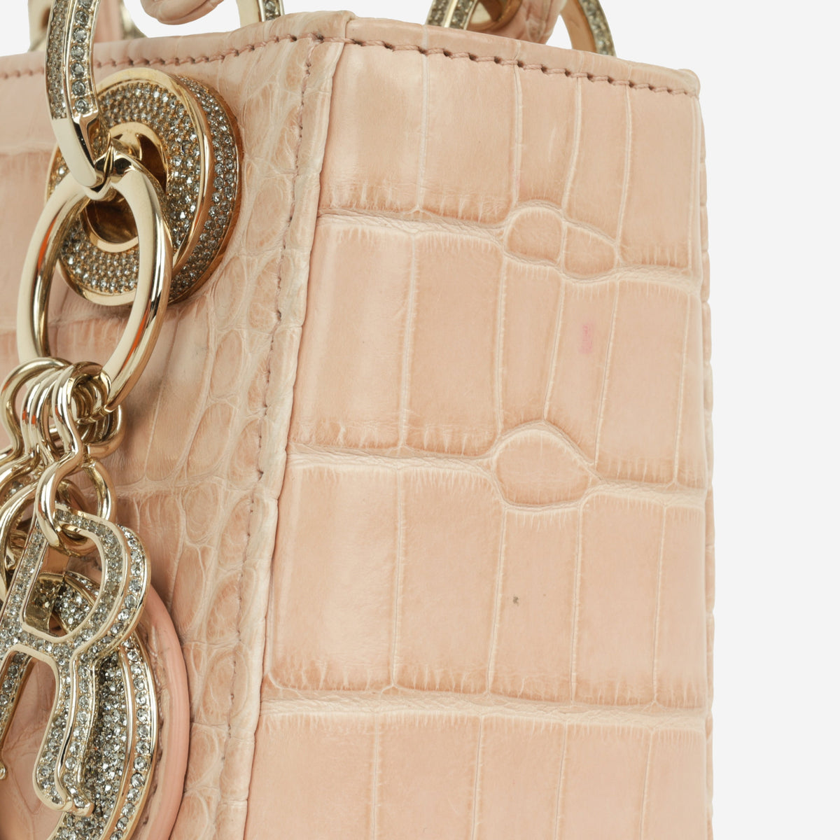 Dior Mini Lady Dior - Blush Pink Alligator | Champagne Gold Hardware with Diamond Beads