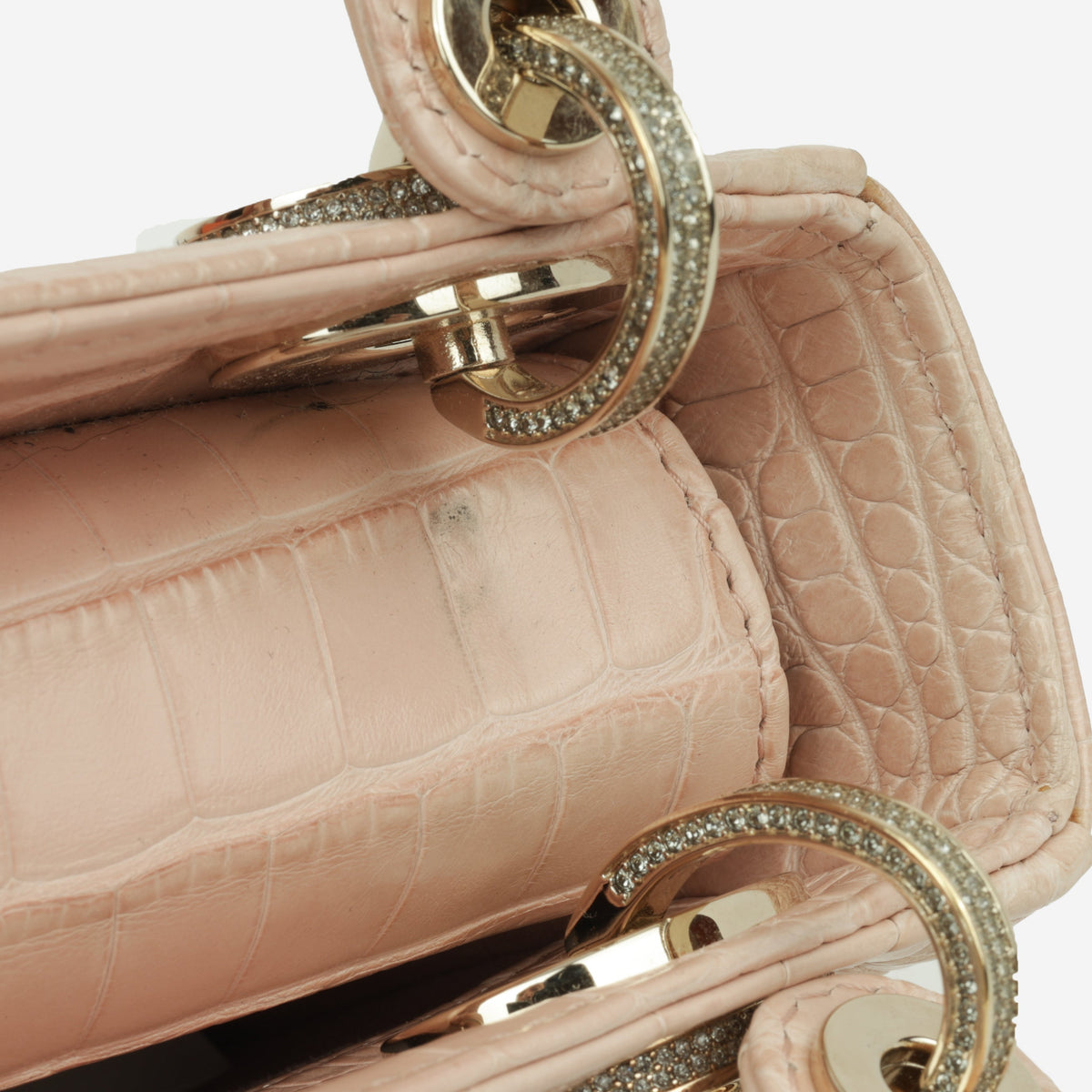 Dior Mini Lady Dior - Blush Pink Alligator | Champagne Gold Hardware with Diamond Beads