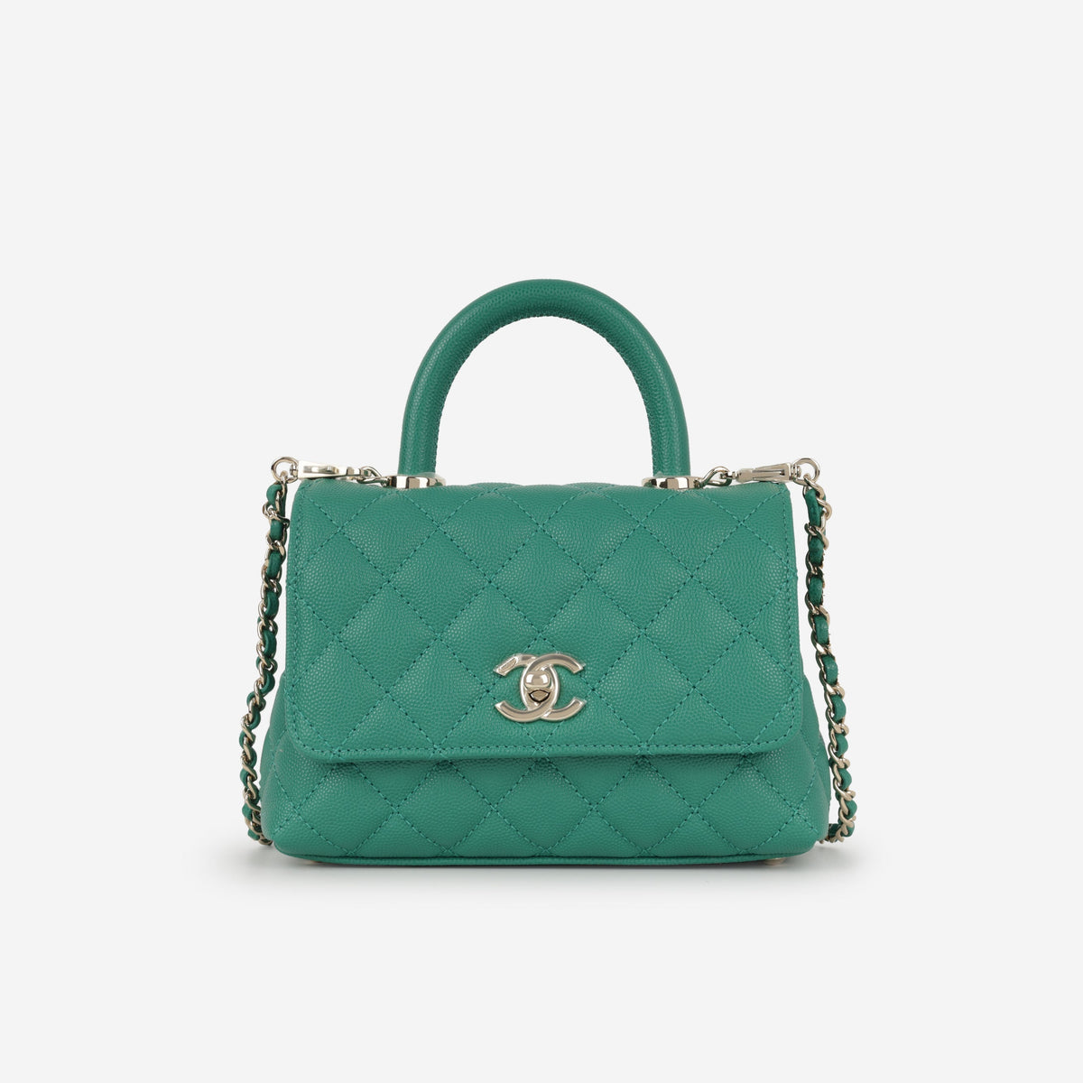 Chanel Mini Coco Handle - Green Caviar | Champagne Gold Hardware