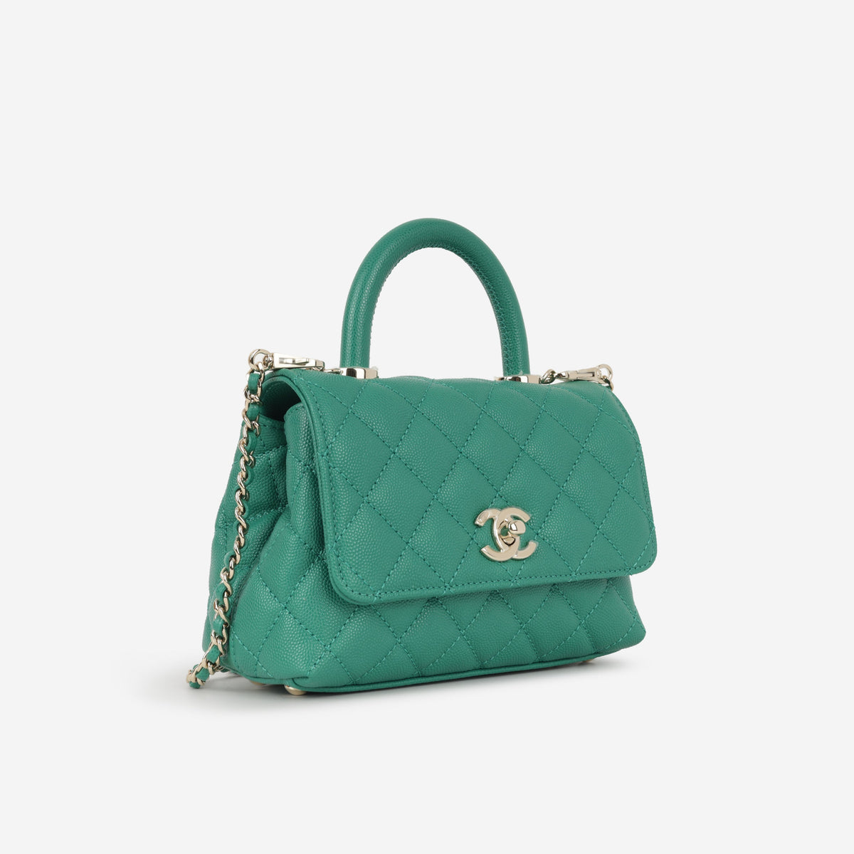 Chanel Mini Coco Handle - Green Caviar | Champagne Gold Hardware